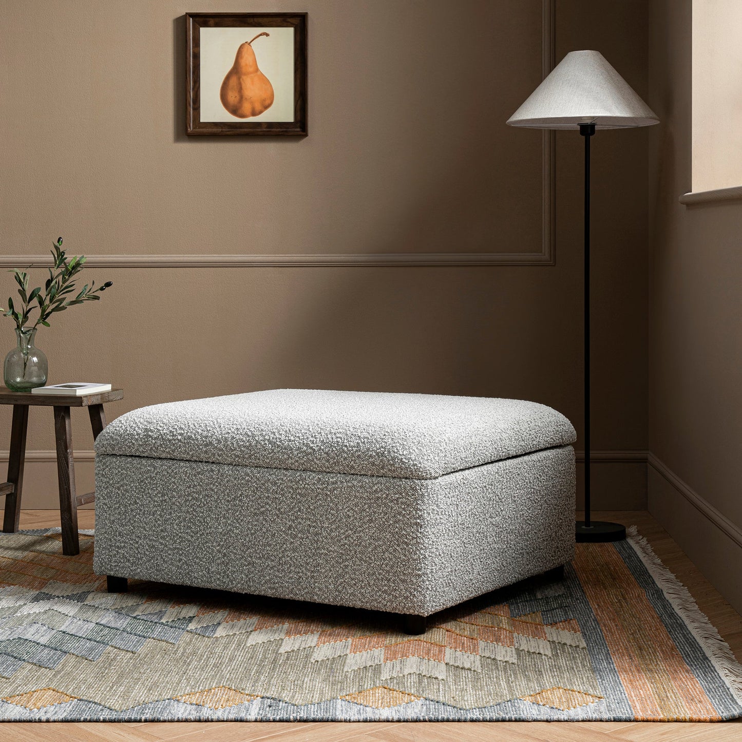 Magda Fold-Out Single Bed in an Ottoman, Mist Grey Boucle