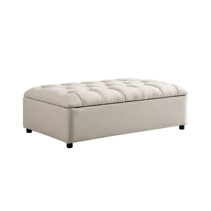 Portland Small Double Buttoned Fold-Out Bed in Ottoman, Beige Woven Fabric