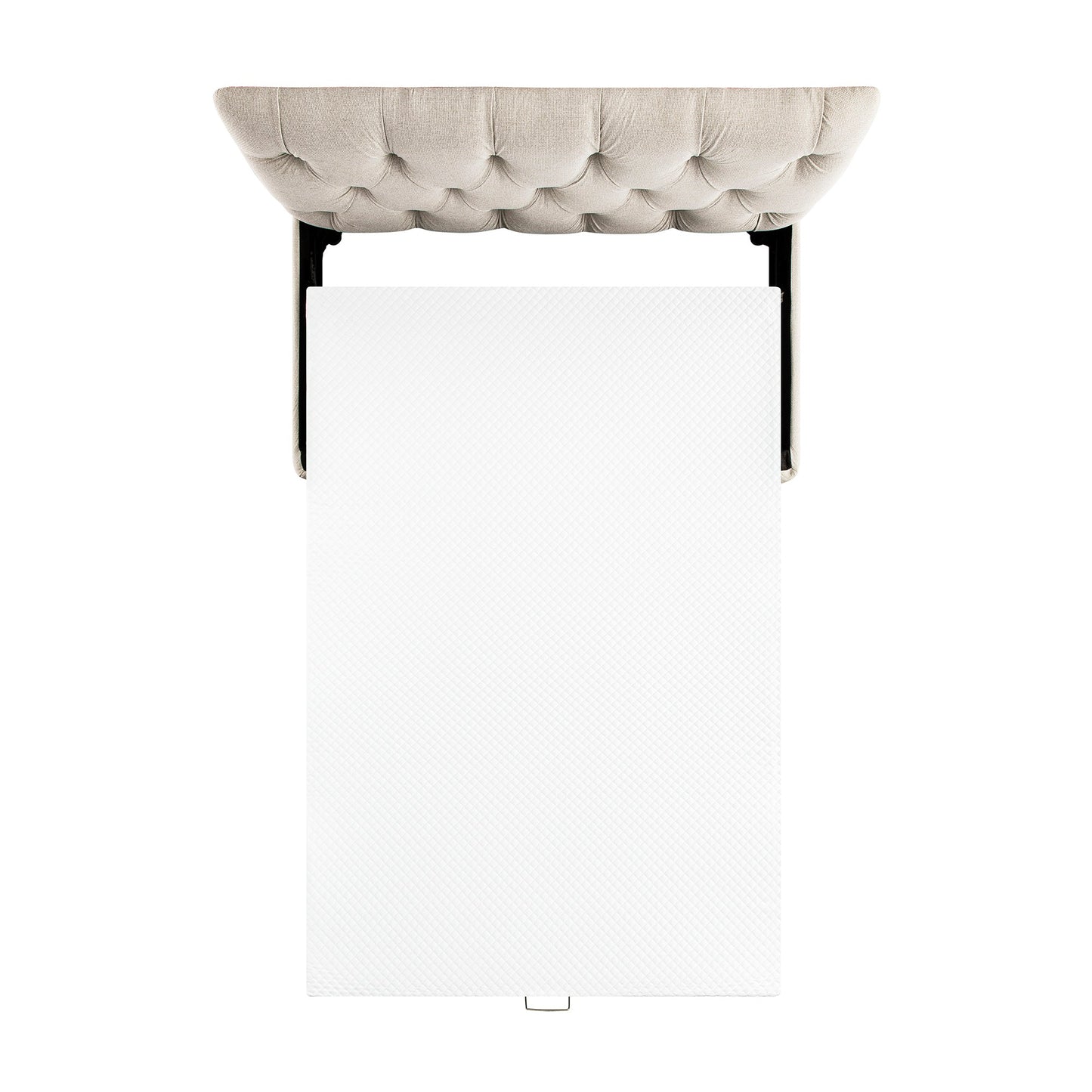 Portland Small Double Buttoned Fold-Out Bed in Ottoman, Beige Woven Fabric