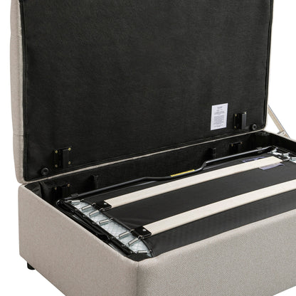 Portland Small Double Buttoned Fold-Out Bed in Ottoman, Beige Woven Fabric