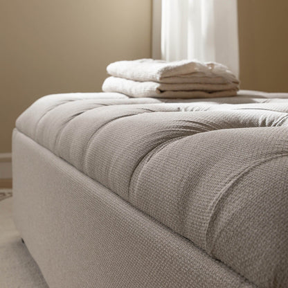 Portland Small Double Buttoned Fold-Out Bed in Ottoman, Beige Woven Fabric