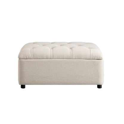 Portland Single Buttoned Fold-Out Bed in Ottoman, Beige Woven Fabric