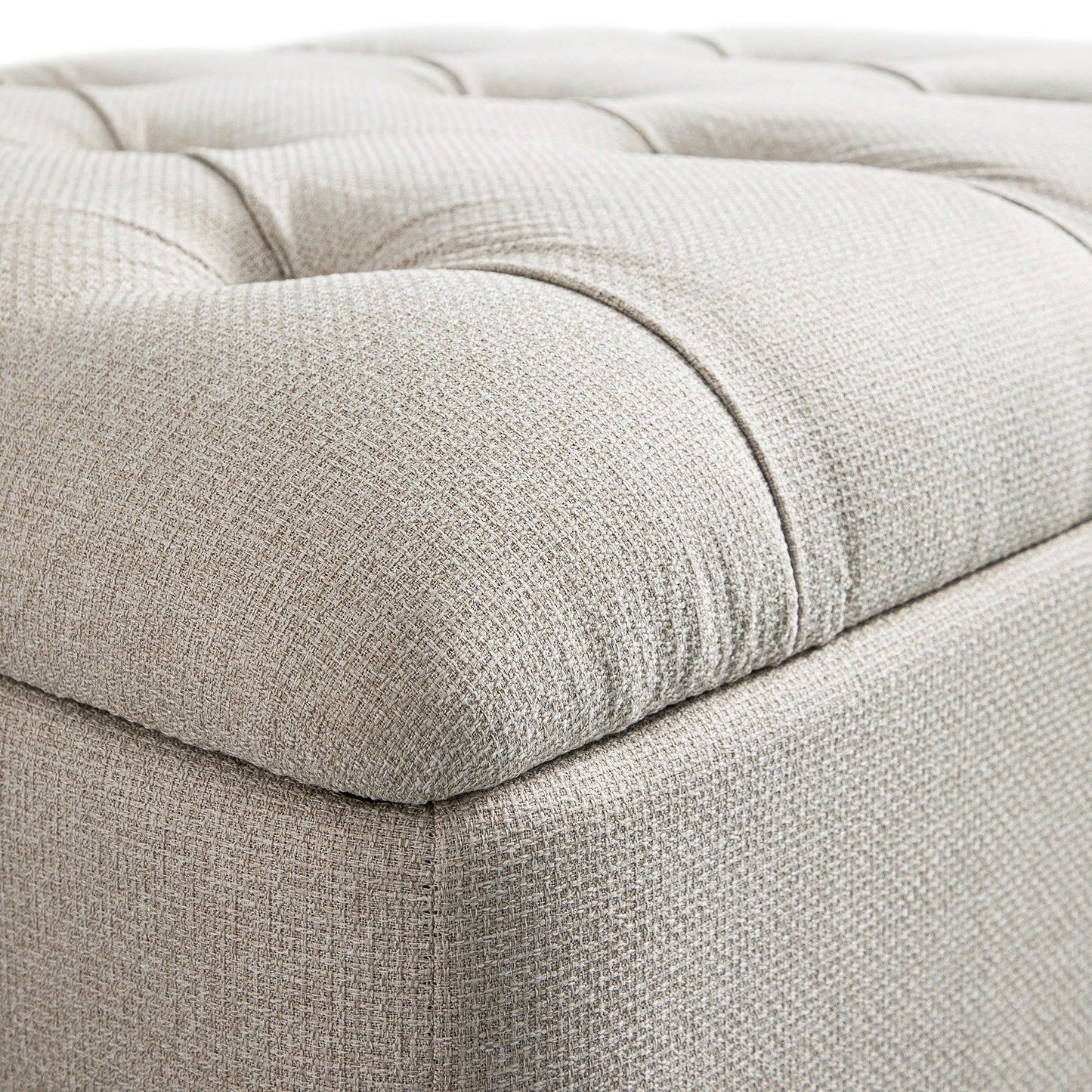 Portland Single Buttoned Fold-Out Bed in Ottoman, Beige Woven Fabric