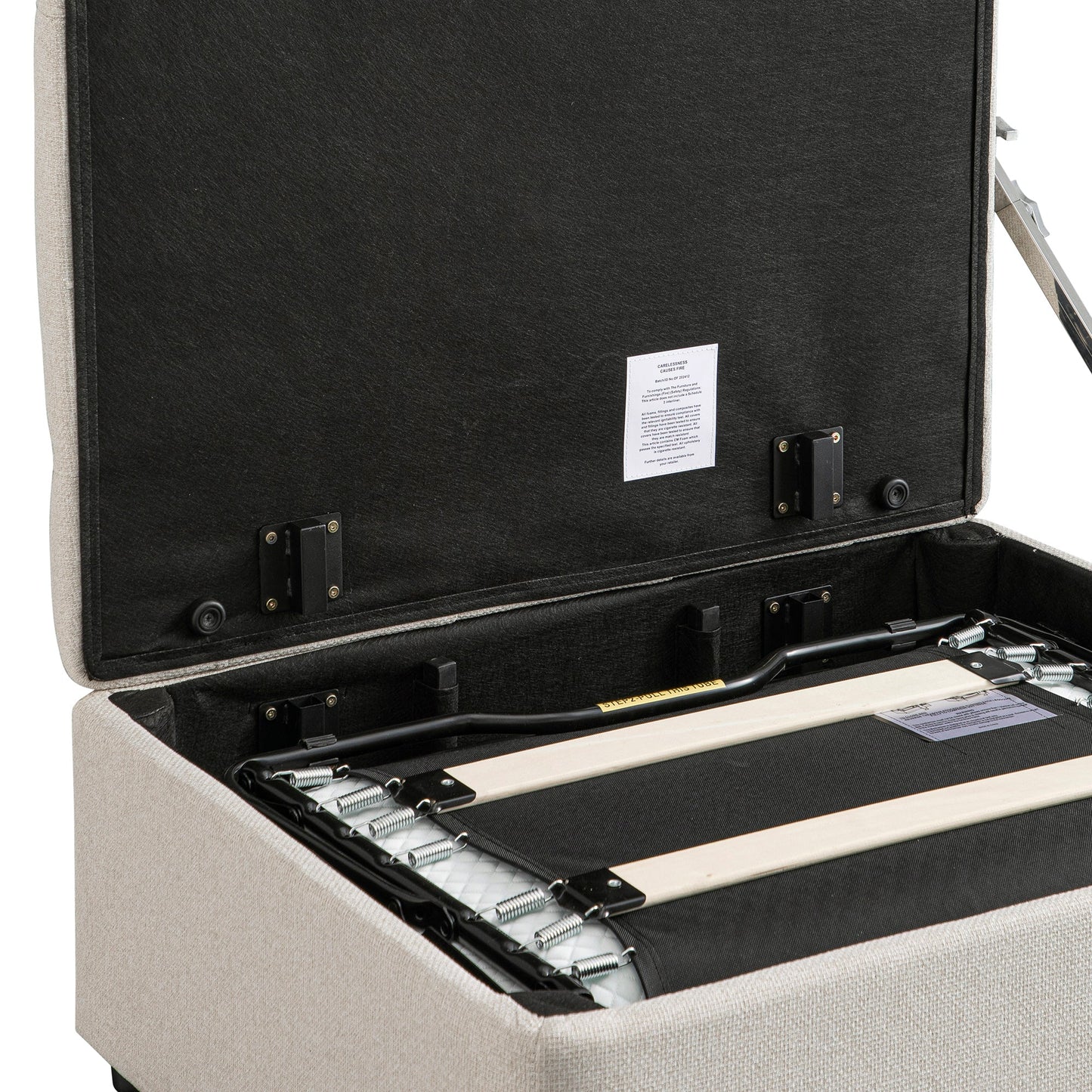 Portland Single Buttoned Fold-Out Bed in Ottoman, Beige Woven Fabric