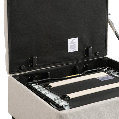 Portland Single Buttoned Fold-Out Bed in Ottoman, Beige Woven Fabric