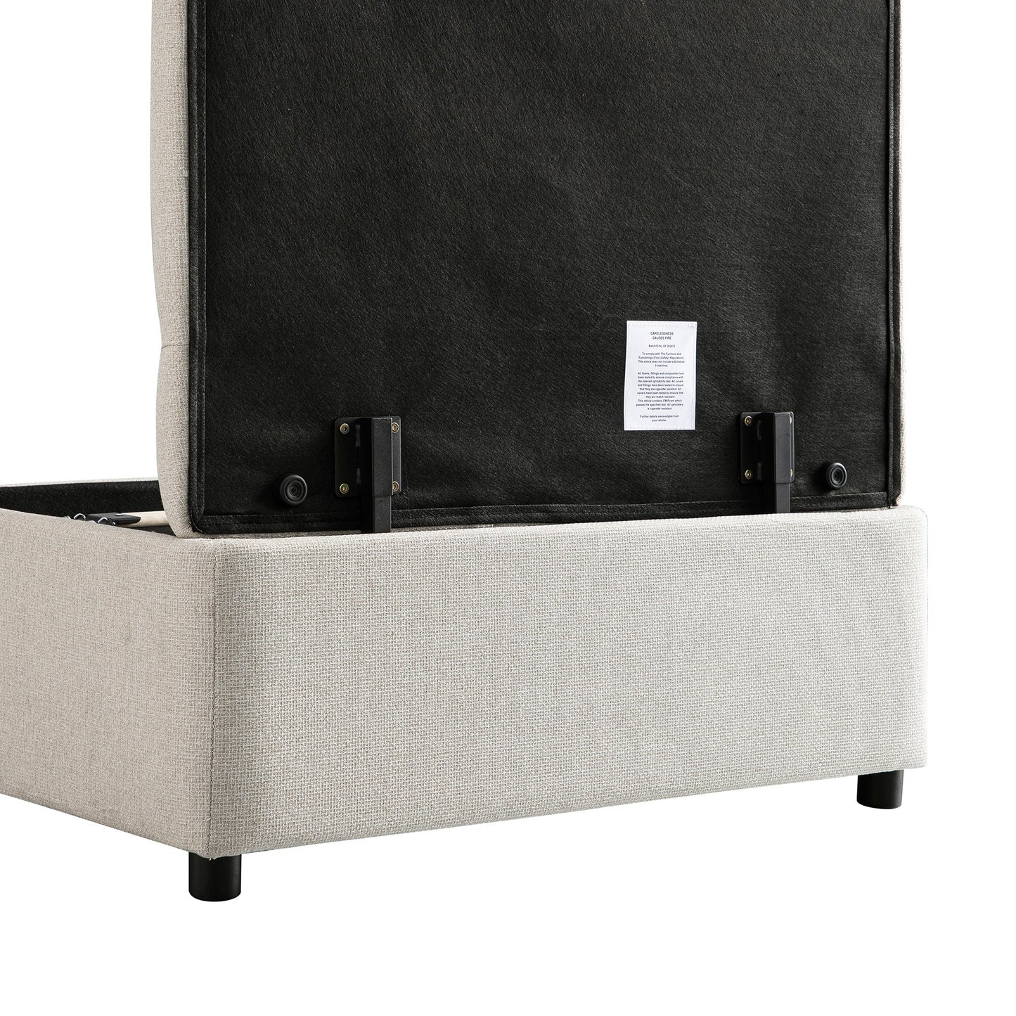 Portland Single Buttoned Fold-Out Bed in Ottoman, Beige Woven Fabric