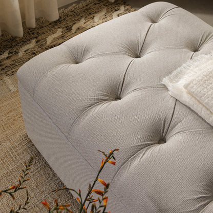 Portland Single Buttoned Fold-Out Bed in Ottoman, Beige Woven Fabric