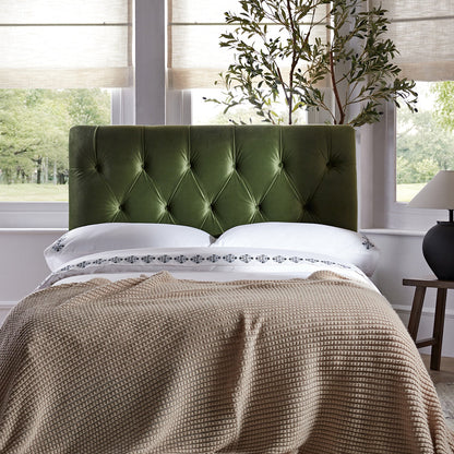 Portland Small Double Buttoned Fold-Out Bed in Ottoman, Moss Green Velvet