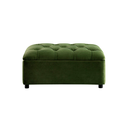 Portland Single Buttoned Fold-Out Bed in Ottoman, Moss Green Velvet
