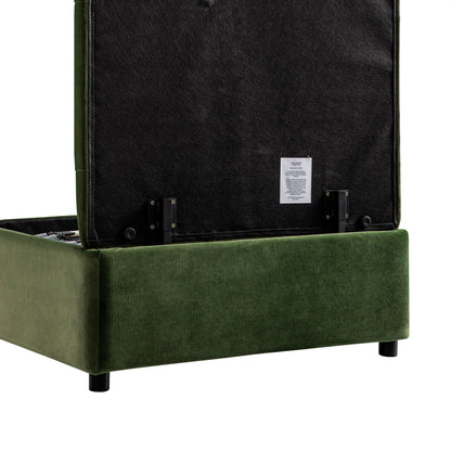 Portland Single Buttoned Fold-Out Bed in Ottoman, Moss Green Velvet