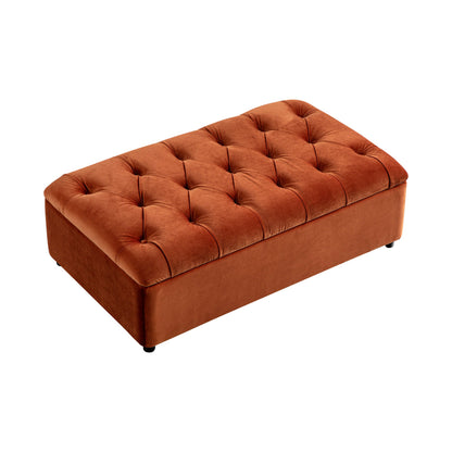 Portland Small Double Buttoned Fold-Out Bed in Ottoman, Rust Velvet