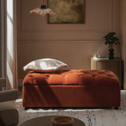 Portland Small Double Buttoned Fold-Out Bed in Ottoman, Rust Velvet