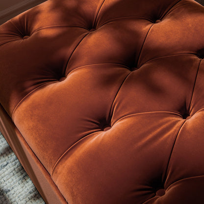 Portland Small Double Buttoned Fold-Out Bed in Ottoman, Rust Velvet