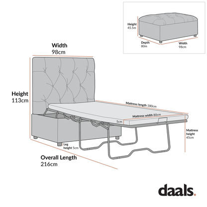 Portland Single Buttoned Fold-Out Bed in Ottoman, Moss Green Velvet