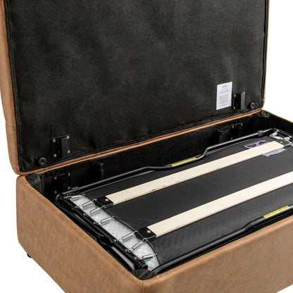 Portland Small Double Buttoned Fold-Out Bed in Ottoman, Tan Faux Suede