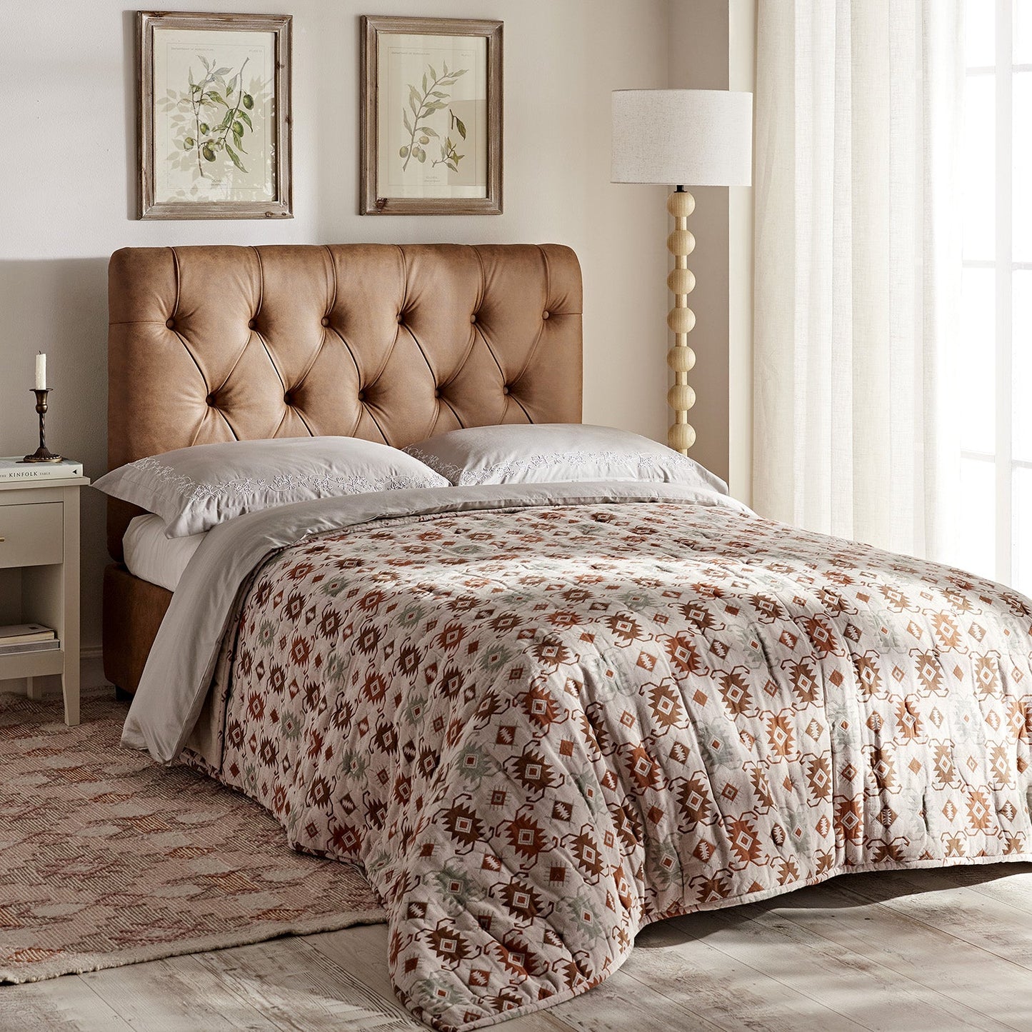 Portland Small Double Buttoned Fold-Out Bed in Ottoman, Tan Faux Suede