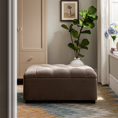 Portland Single Buttoned Fold-Out Bed in Ottoman, Mink Velvet