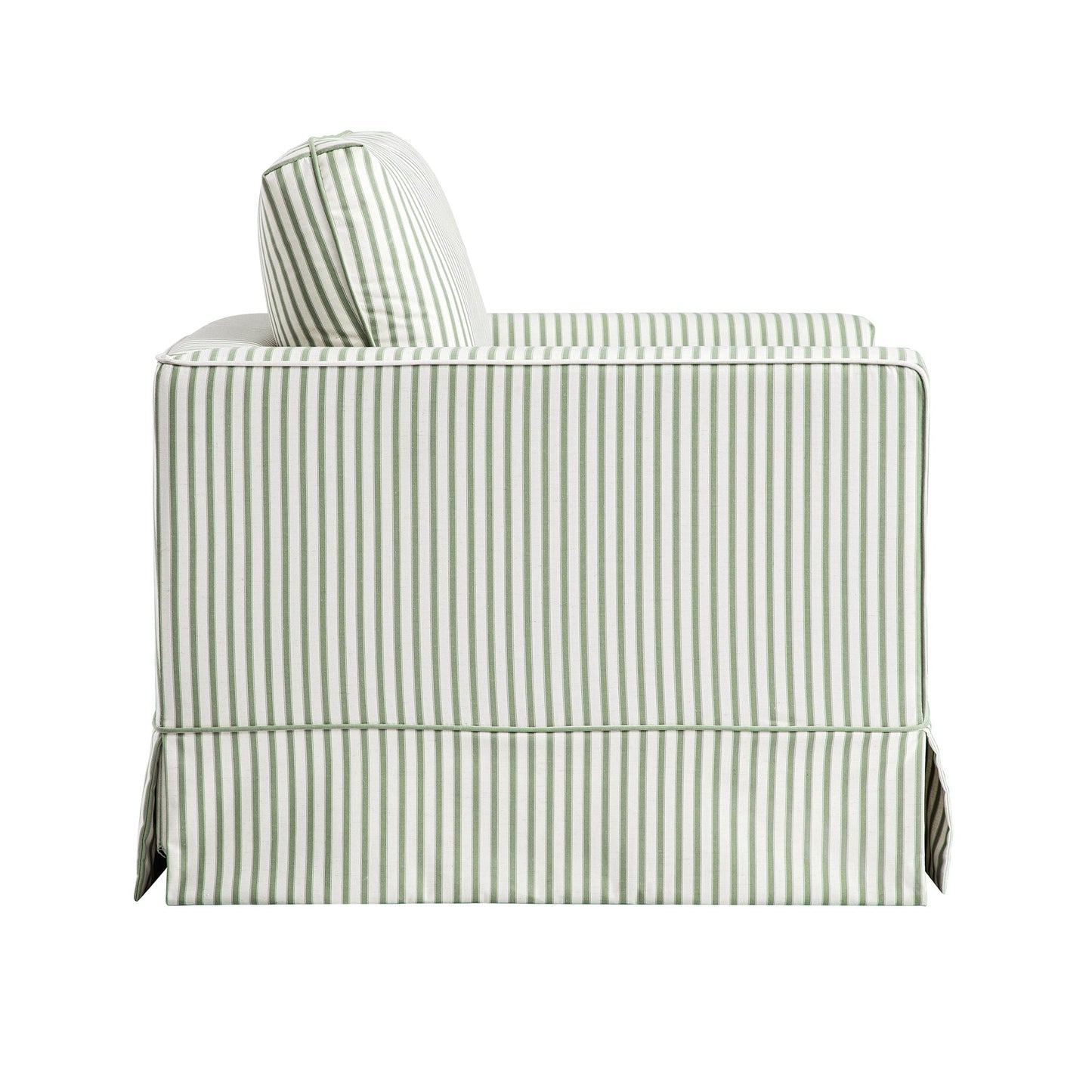 Fitz Skirted Armchair, Sage Striped Linen Blend