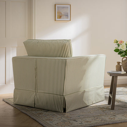 Fitz Skirted Armchair, Sage Striped Linen Blend