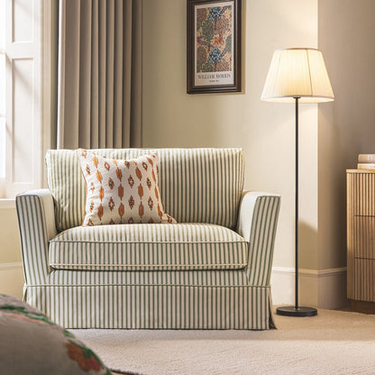 Fitz Skirted Loveseat, Sage Striped Linen Blend
