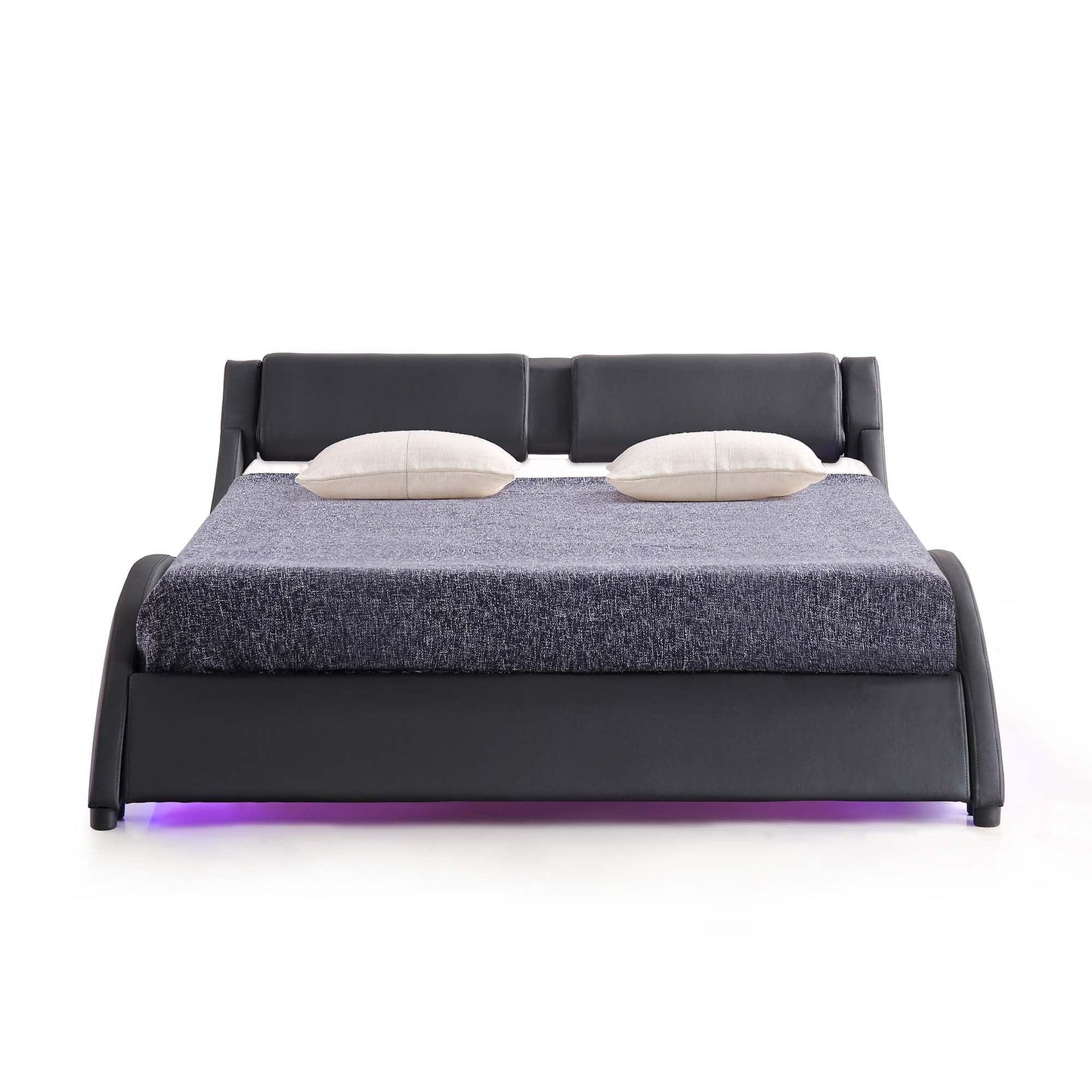 CORVUS Faux Leather Upholstered Bed Frame with Underbed LED Lights, Black