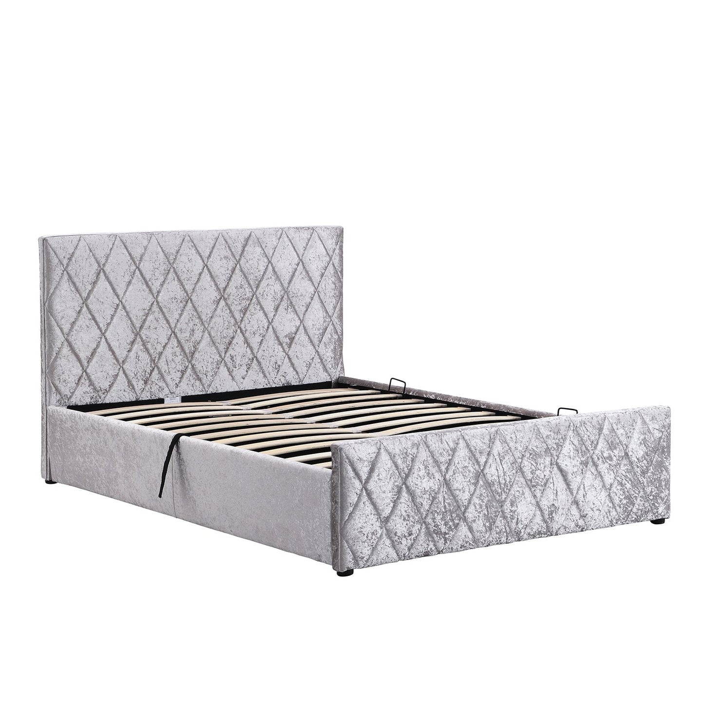 Hayden Crushed Velvet Side Lift Storage Ottoman Upholstered Bed Frame Silver