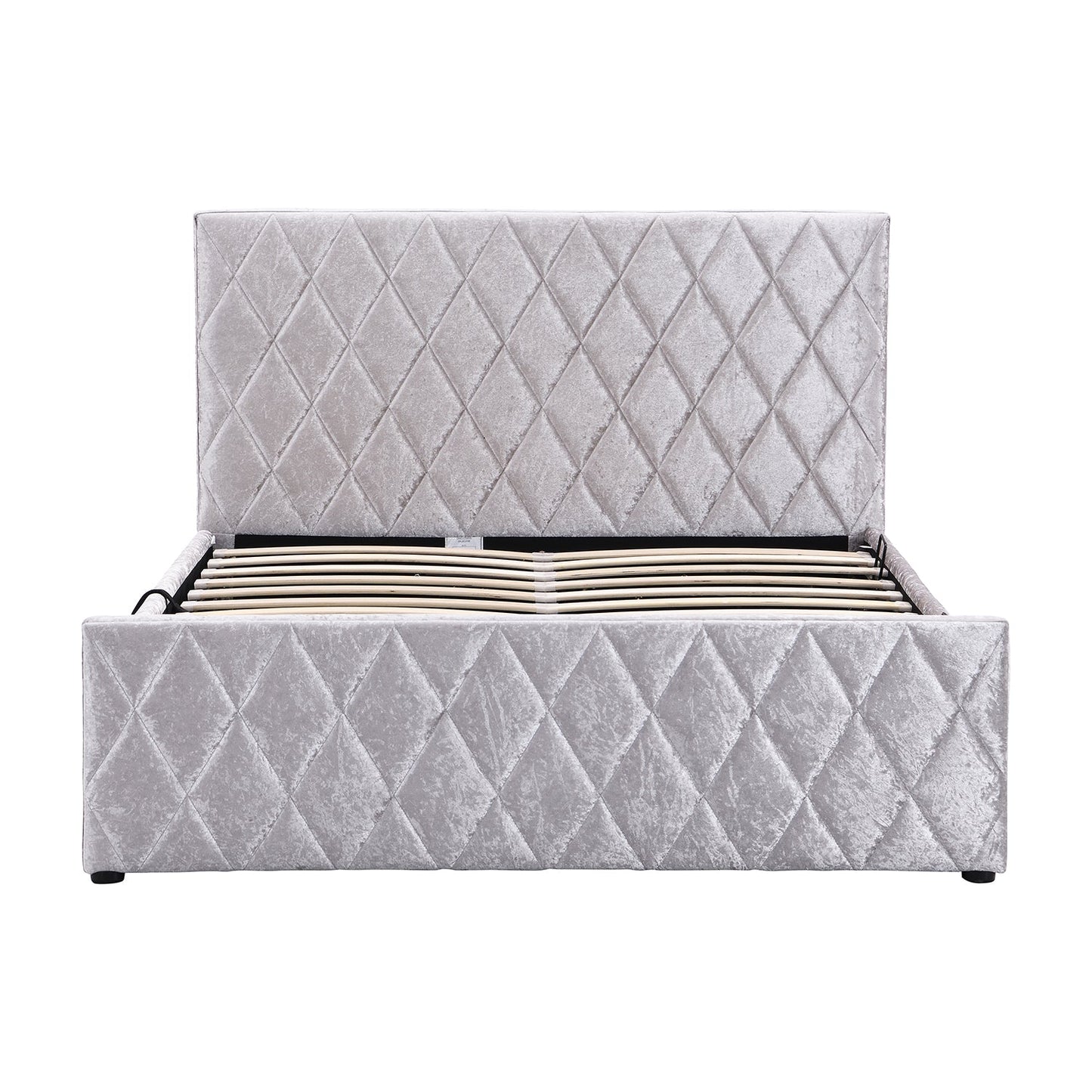 Hayden Crushed Velvet Side Lift Storage Ottoman Upholstered Bed Frame Silver