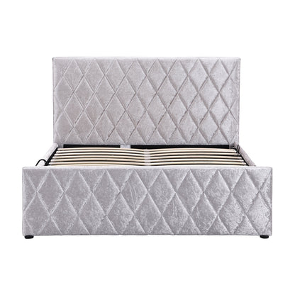 Hayden Crushed Velvet Side Lift Storage Ottoman Upholstered Bed Frame Silver