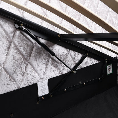 Hayden Crushed Velvet Side Lift Storage Ottoman Upholstered Bed Frame Silver