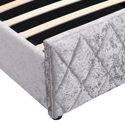 Hayden Crushed Velvet Side Lift Storage Ottoman Upholstered Bed Frame Silver