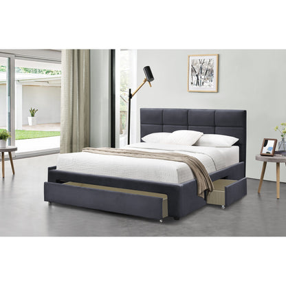 Julian King Bed Frame with Pull-out Storage Drawers Dark Grey Velvet