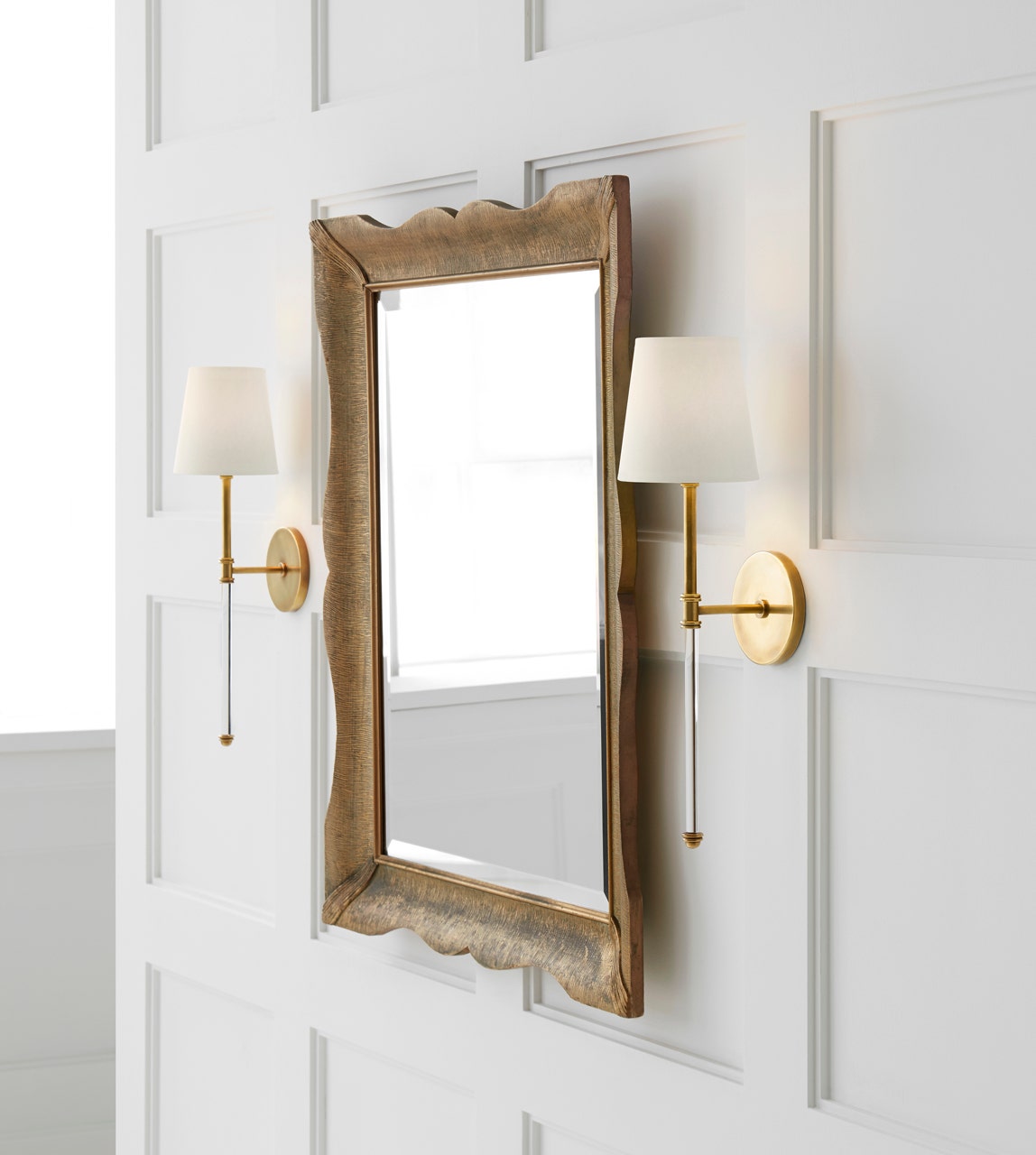 Camille Sconce - Antique Brass with Linen Shade