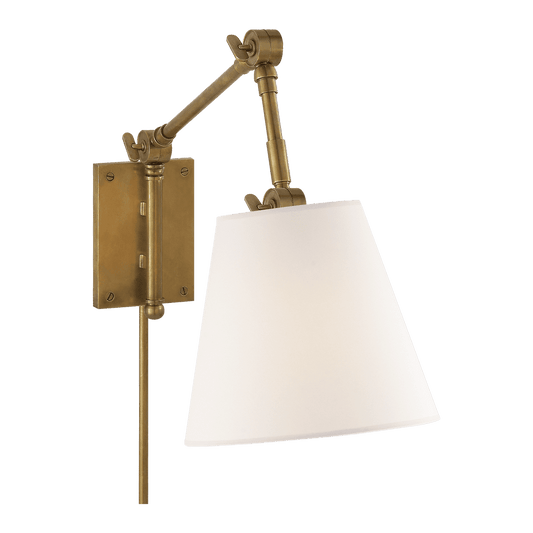 Graves Pivoting Sconce - Antique Brass with Linen Shade