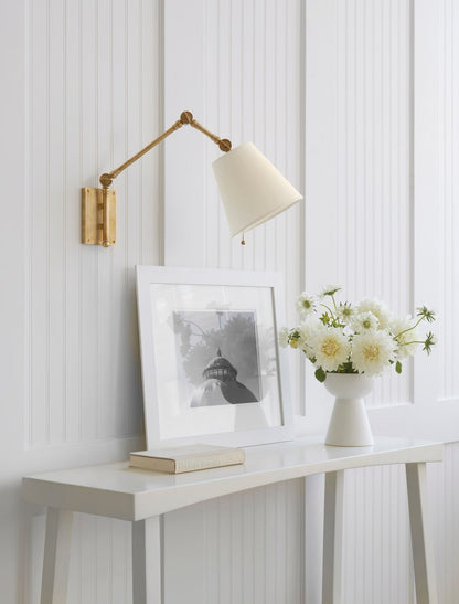 Graves Pivoting Sconce - Antique Brass with Linen Shade