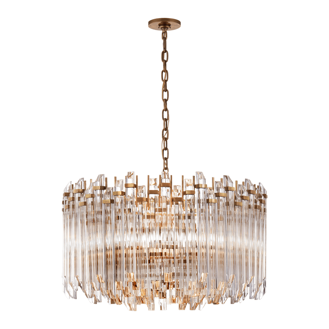 Adele Large Wide Drum Chandelier - Antique Brass with Clear Acrylic