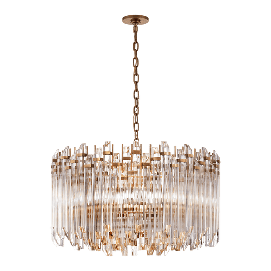 Adele Large Wide Drum Chandelier - Antique Brass with Clear Acrylic
