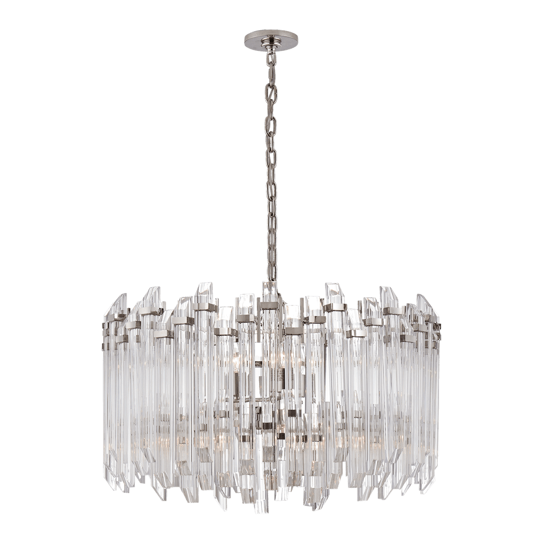 Adele Large Wide Drum Chandelier - Polished Nickel with Clear Acrylic