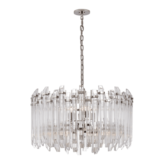 Adele Large Wide Drum Chandelier - Polished Nickel with Clear Acrylic