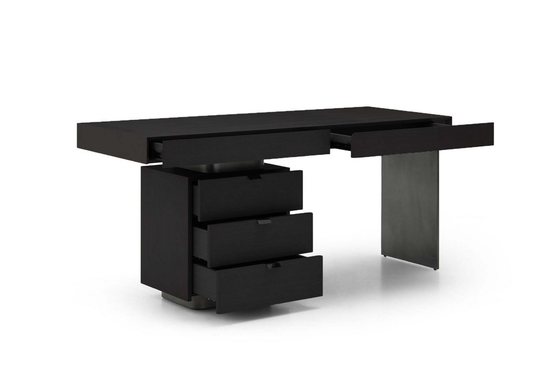 Oston Left Drawers Desk - Smoke Oak