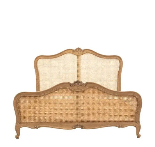 Chic Kingsize Bed - Cane & Weathered Wood Bed