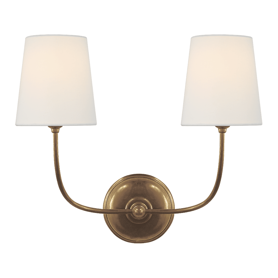Vendome Double Sconce - Antique Brass with Linen Shades