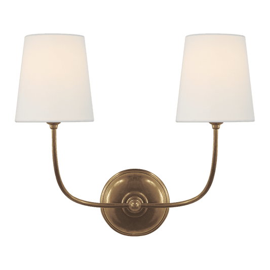 Vendome Double Sconce - Antique Brass with Linen Shades