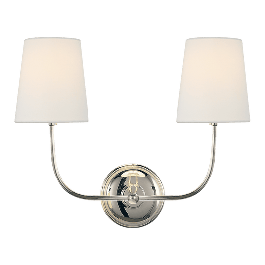 Vendome Double Sconce - Polished Nickel with Linen Shades