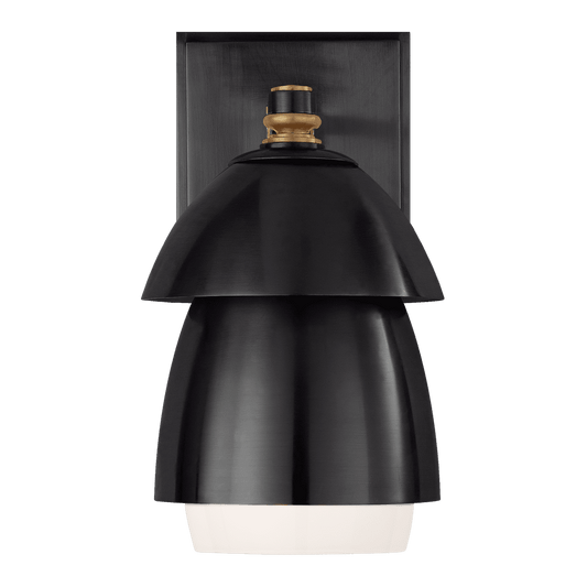 Whitman Small Sconce - Bronze & Antique Brass with Bronze & White Glass Shade