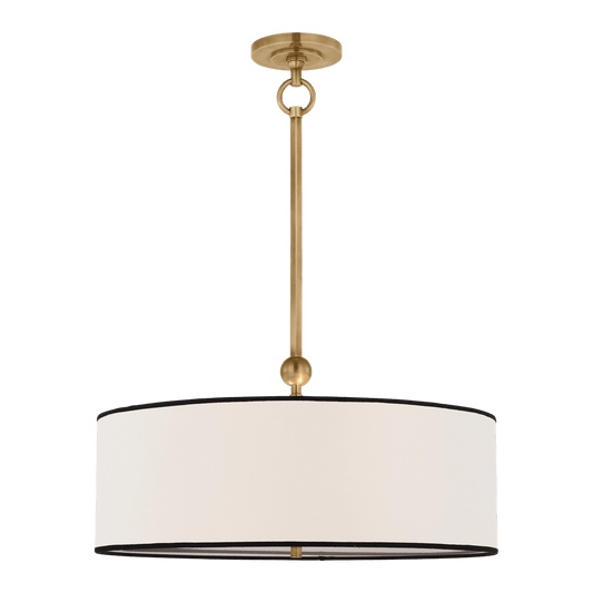 Reed Hanging Shade - Antique Brass with Linen Shade with Black Trim