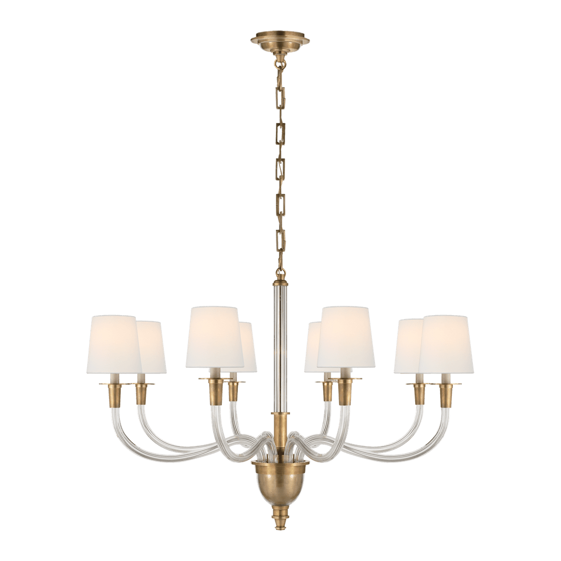 Vivian Large One-Tier Chandelier - Antique Brass with Linen Shades