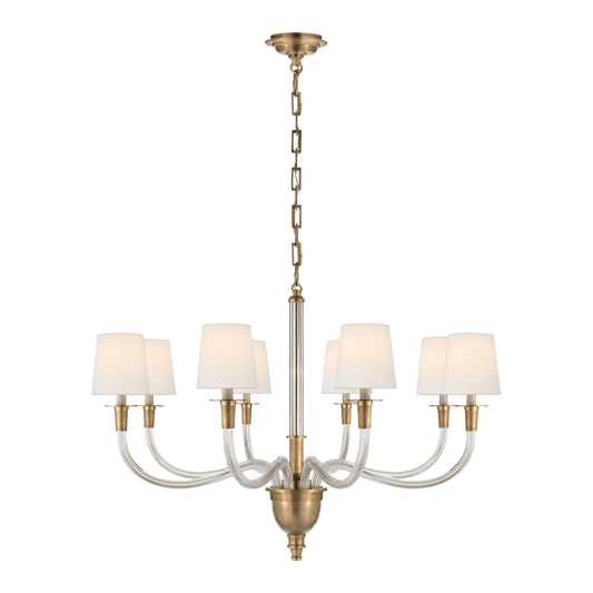 Vivian Large One-Tier Chandelier - Antique Brass with Linen Shades