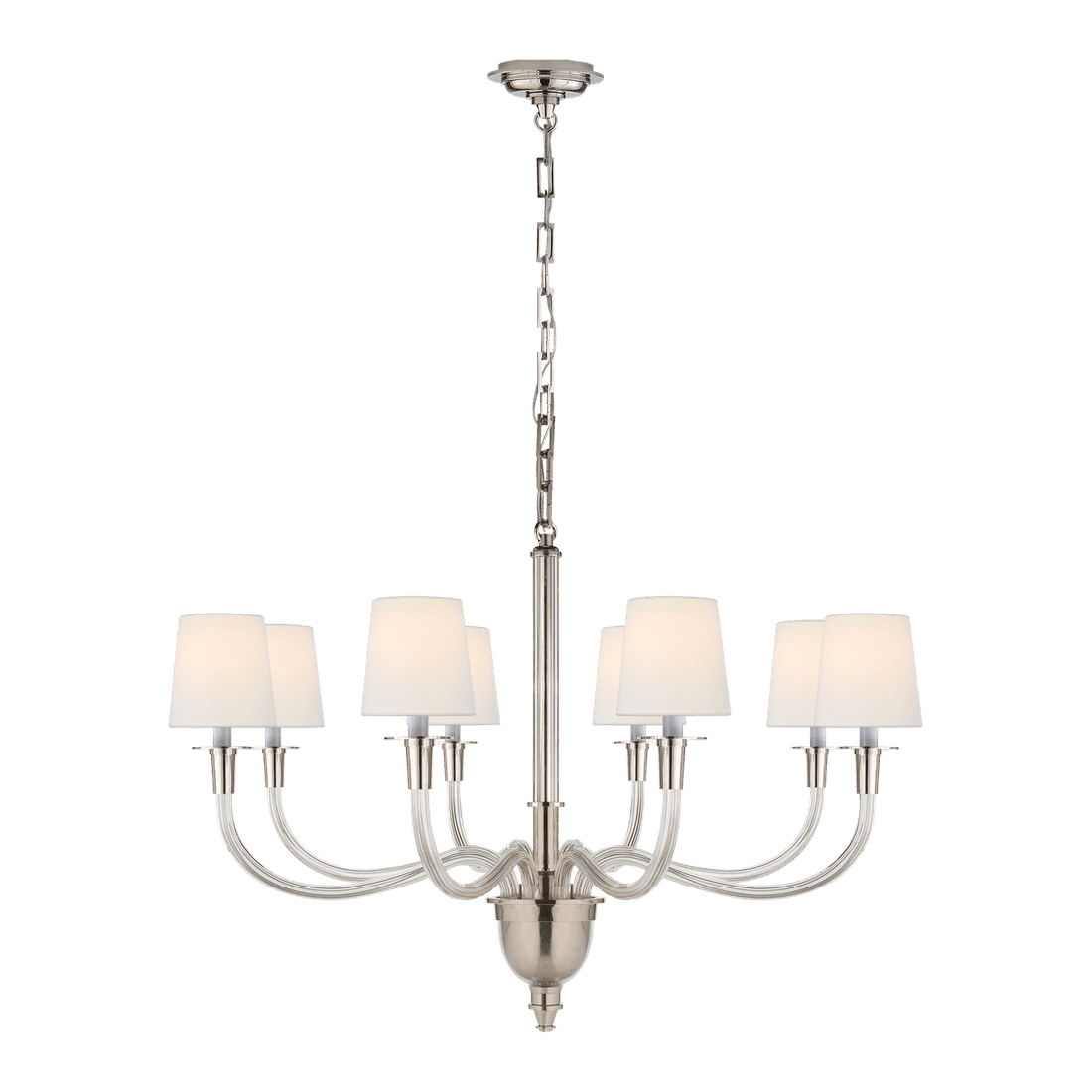 Vivian Large One-Tier Chandelier - Polished Nickel with Linen Shades