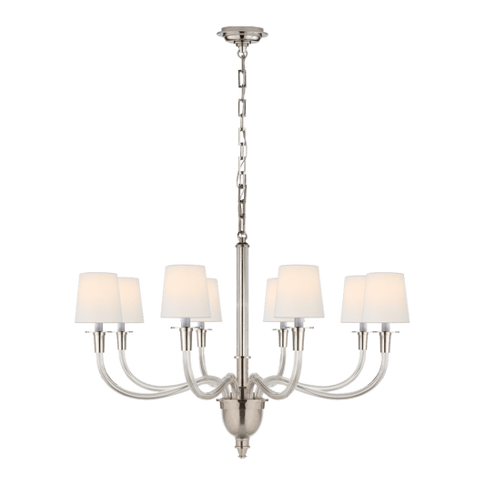 Vivian Large One-Tier Chandelier - Polished Nickel with Linen Shades