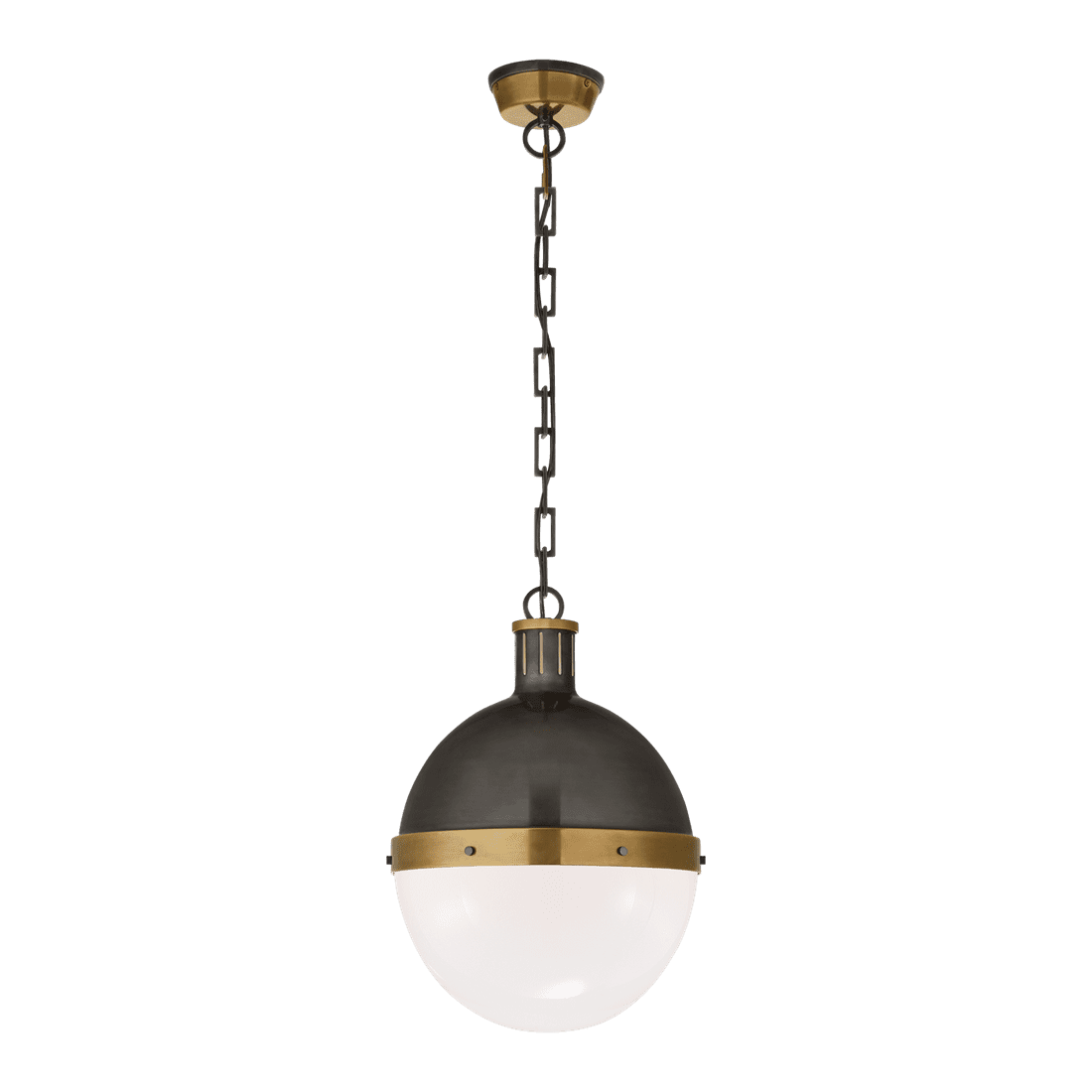 Hicks Large Pendant - Bronze & Antique Brass with White Glass